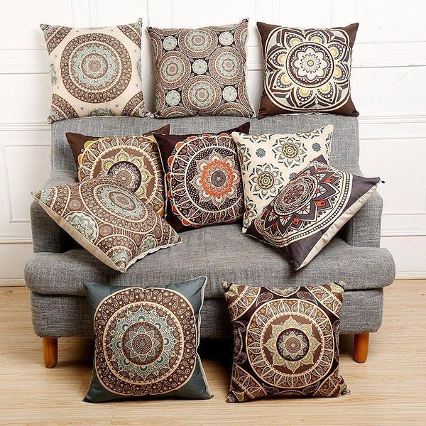 

pillow case mrosaa 45x45cm soft vintage flower cotton linen geometric natural throw waist cushion cover bags home sofa car decor