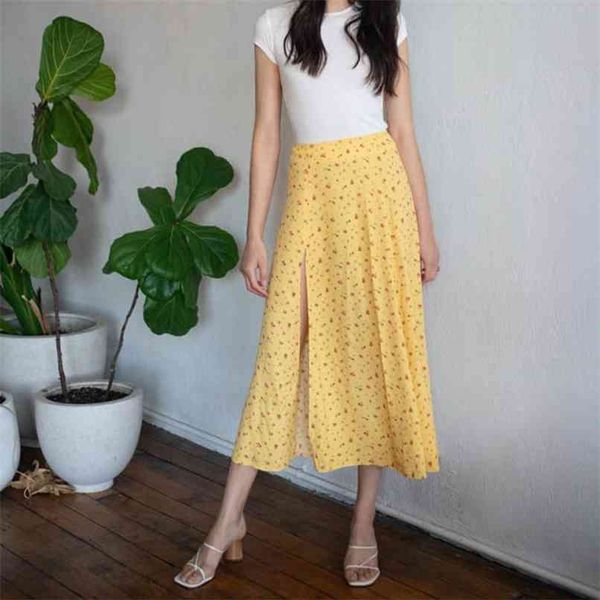 

summer women's skirt casual flower print split 210430, Black