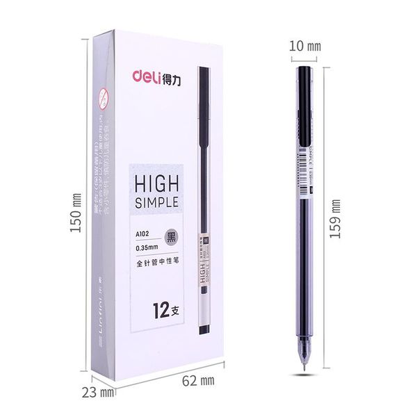 

gel pens 12 pieces / box deli a025b-01 quick drying neutral pen student simple transparent 0.38 full needle black blue carbon water