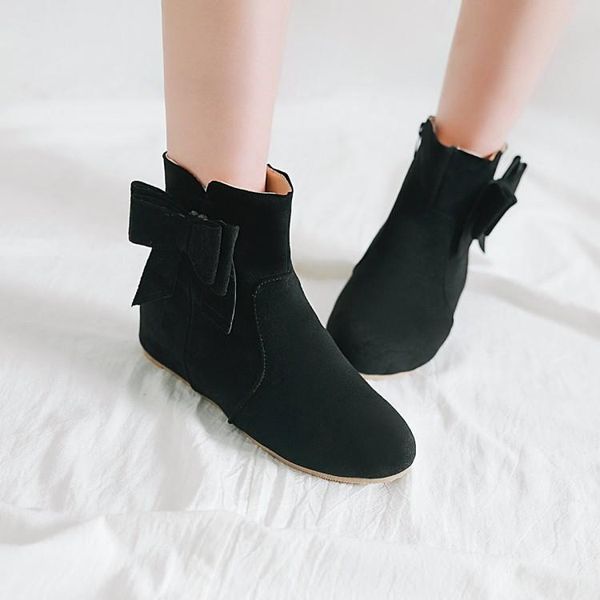 

boots oversized 12 women shoes ankle for ladies woman winter solid color round head side zipper, Black