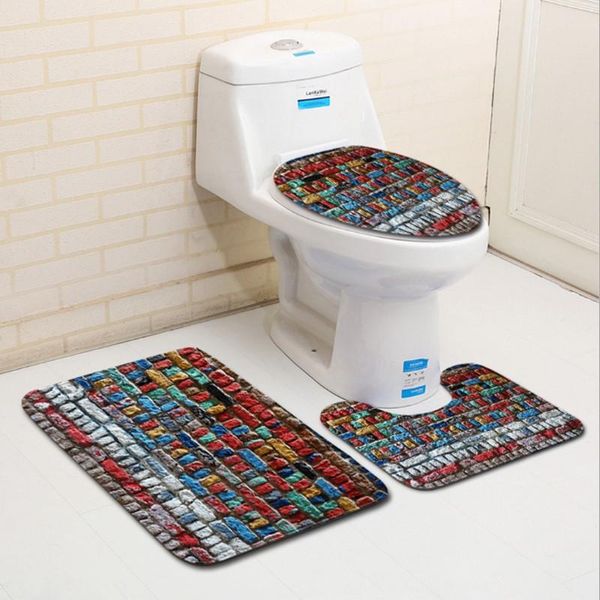 

carpets 3 pieces/set cobblestone brick pattern waterproof bath mat contour pedestal rug lid toilet cover carpet bathroom set