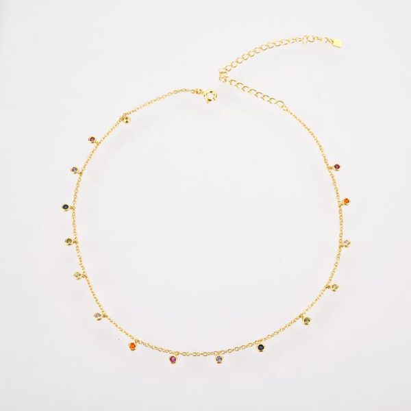 

chains s925 sterling silver gold rainbow zircon charm choker chain necklace rock punk party beads pendant fine jewelry