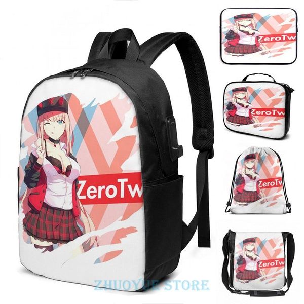 

backpack funny graphic print zero two - supmode usb charge men school bags women bag travel laptop