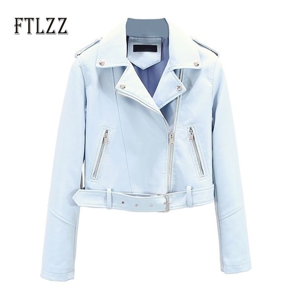 

motorcycle outerwear women faux leather jacket fashion spring korean slim with belt zipper biker coats 210602, Black