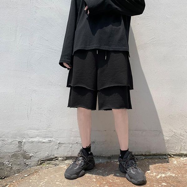 

casual hip hop drawstring men's pants elastic harajuku wind ins two piece 5-point shorts summer trend fake loose youth, White;black