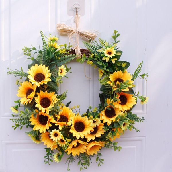 

16\" artificial sunflowers fall wreaths for front door thanksgiving wedding decor decorative flowers &