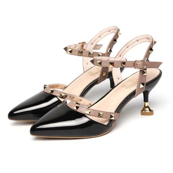 

dress shoes metal decoration pu leather women high heels tacones altos mujer women's fashion female sandals rivet u14-50, Black