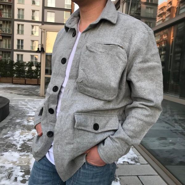 

men's black oversize chest pocket stamp fabric jacket gray shirt seasonal coat casual jackets, Black;brown