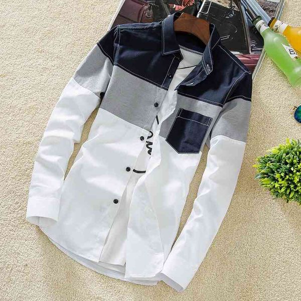 

spring coat long sleeve plaid white shirt korean trend slim inch shirt handsome men's clothes, White;black