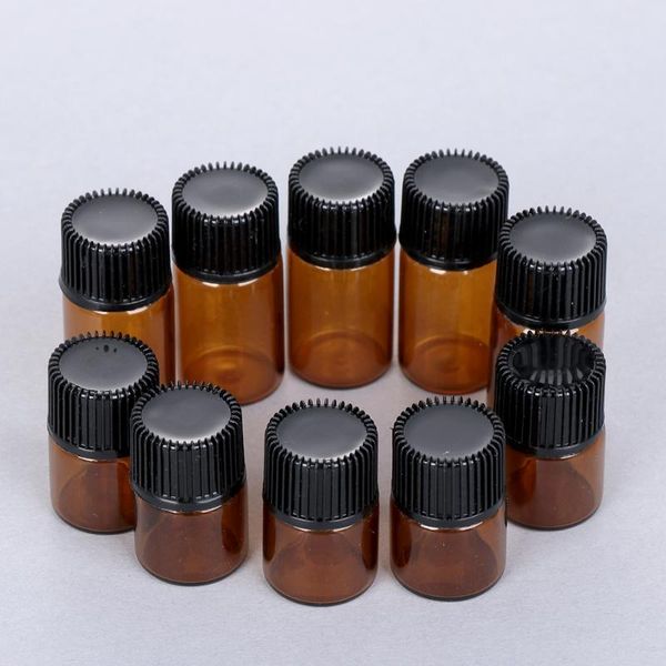 

10pcs 1/2/3/5ml mini essential oil bottle sample jar orifice brown reducer&cap refillable bottles glass vials cosmetic container storage & j