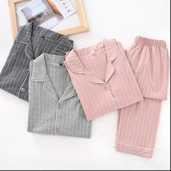 

100% cotton pajamas sets women sleepwear turn down neck shirt pants comfort long sleeve stripe pyjamas female autumn home wear, Black;red