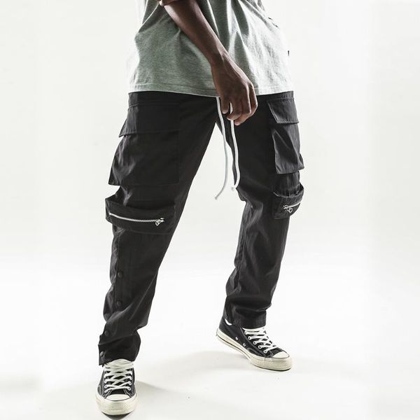 

men's pants cargo harem side breasted slit overalls 2021 black hip hop casual male joggers trousers fashion streetwear