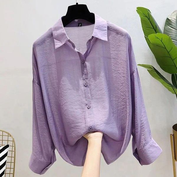 

women's blouses & shirts summer thin chiffon perspective sunscreen shirt casual loose cardigan plus size blouse blusa, White
