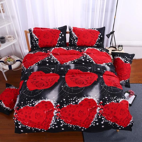 

design black love rose couples bedding set 3d floral bed linen duvet cover sheet pillowcase 4pcs twin  king size sets