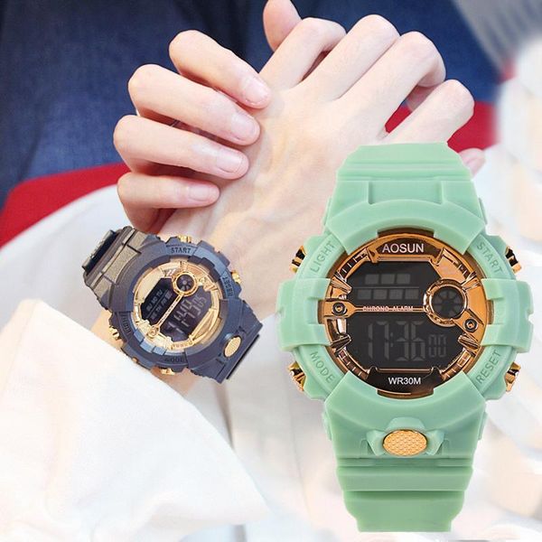 

wristwatches fashion kids waterproof sport watches multi-function lights children's led digital luminous student watch electronic, Slivery;brown