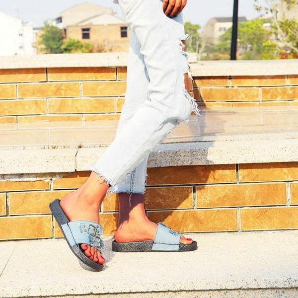 

slippers outdoor ladies beach sandals female flat swimming shoes women canvas denim flowers walking footwear 35-43, Black