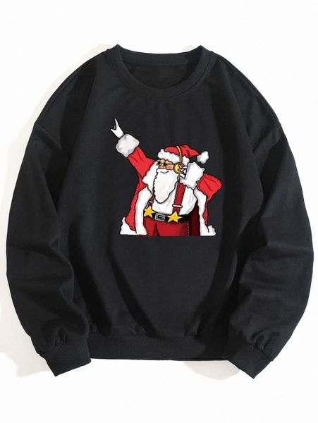 

plus christmas santa print pullover 17y7#, Black