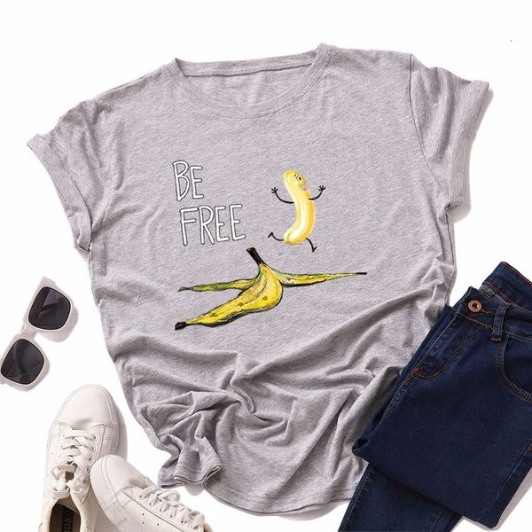 

women's t-shirt summer women's cotton t-shirt s-5xl plus size funny short sleeve banana print shirt casual female neck tshirt, White