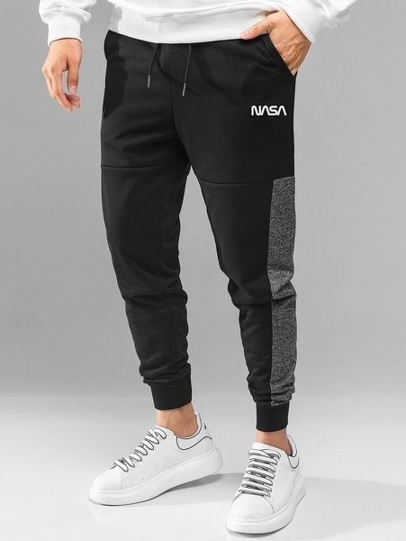 

men letter graphic slant pocket sweatpants 23q2#, Black