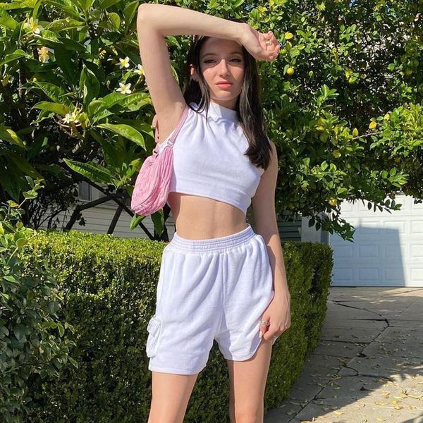 

women's shorts vintage 2021 casual cycling jogging sweatpants streetwear 90s summer women high waist white pockets patchwork, White;black
