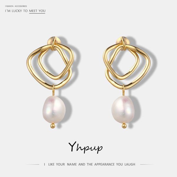 

dangle & chandelier yhpup fashion charm geometric drop natural pearl earrings korean minimalist exquisite jewelry for women gift, Silver