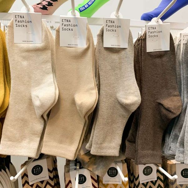 

spring and summer natural earth color simple women's tube socks, Black;white