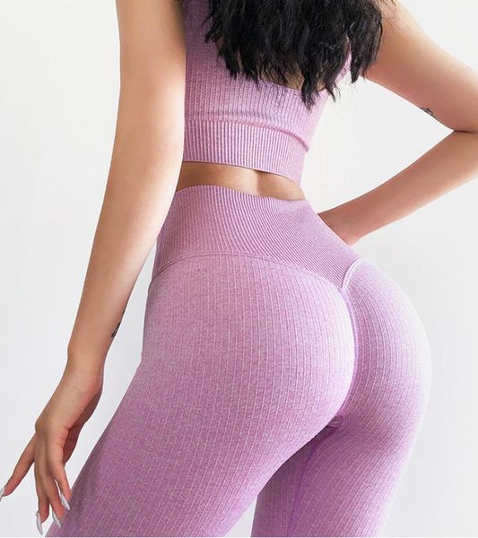 

women's leggings stripe seamless fitness women solid high waist push up gym workout pants elasticity mujer sports running, Black