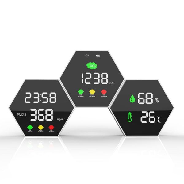 Analizzatori di gas Display multischermo Rilevatore di biossido di carbonio CO2 PM2.5 con strumento ricaricabile per temperatura e umidità dell'orologio