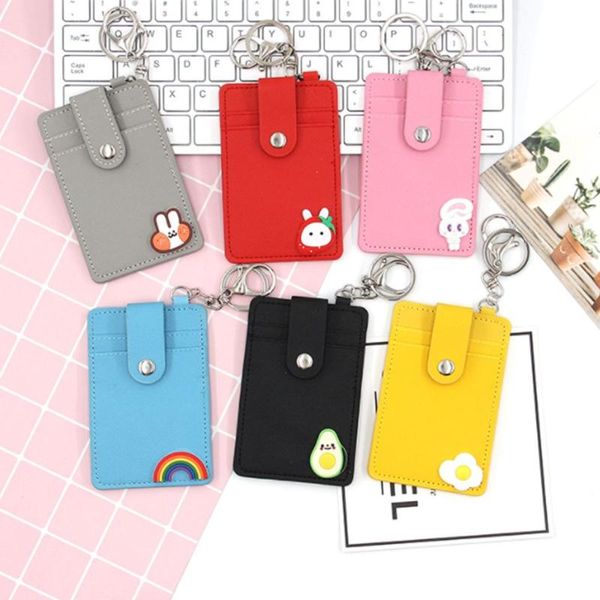 

card holders mini women holder portable id bus cards cover pu leather case office work keychain keyring tool men, Brown;gray