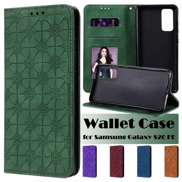 Casos de telefone de couro PU para Samsung Galaxy S21 S20 Note20 Ultra Note10 Plus - Lucky Flower Flower Gallet Magnetic Flip Kickstand Case com slots de cart￣o