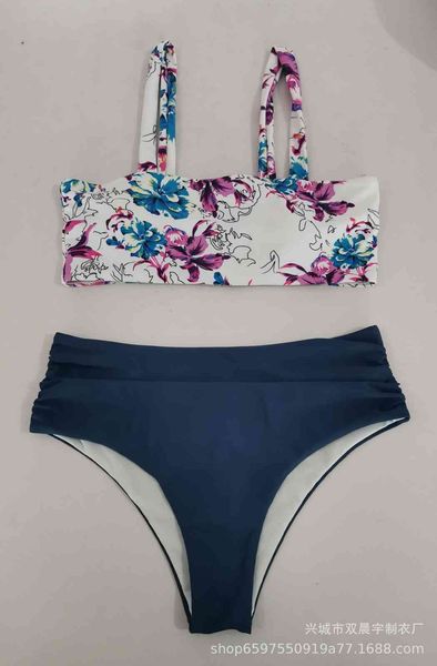 

bikini suit 2021 new decor printed split swimsuit set for women, White;black