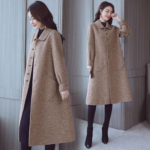 

women's wool & blends autumn winter women woolen jacket female style fashion mid-long coats ladies thicken double-faced plush coat a169, Black