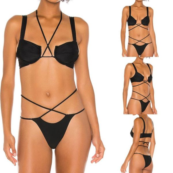 

women's swimwear solid women swimsuit bikini push up high cut lace halter set two piece biquini, White;black