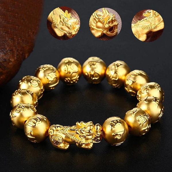 

beaded, strands pixiu wealth bracelet vintage good luck golden beaded personalized jewelry gift for men women, Black