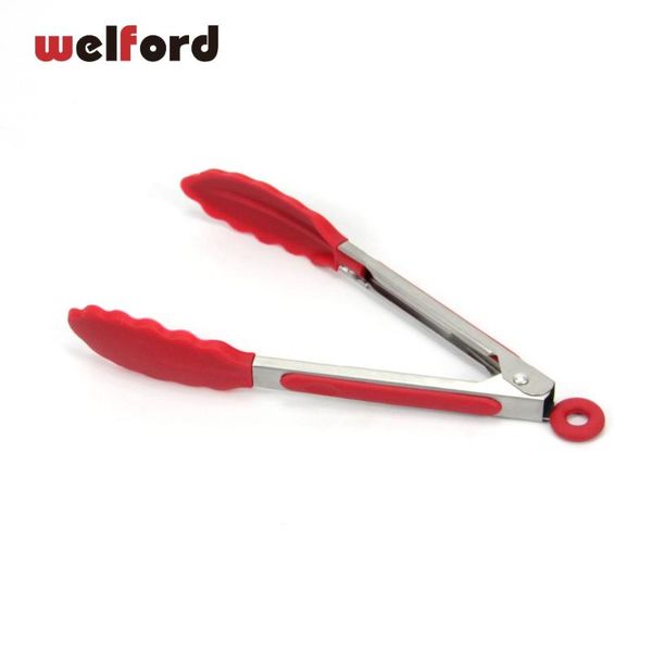 

baking & pastry tools stainless steel +silicone multipurpose handle anti-scalding kitchen cooking salad serving bbq tongs utensil