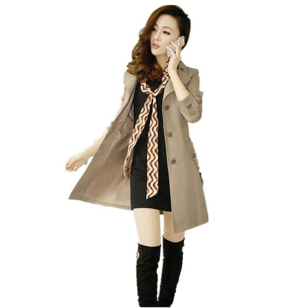 

women's trench coats long section 2021 spring and autumn slim korean version was thin waist temperament coat, Tan;black