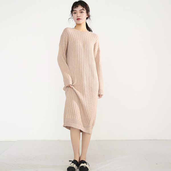 

women kintted sweater dresses famale spring autumn loose plus size long sleeve warm female fashion pd207 210507, Black;gray