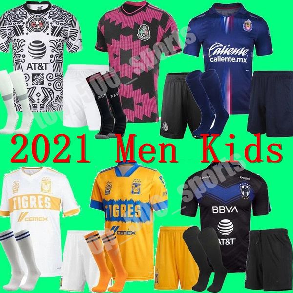 

men kids kit 2021 mexico club america soccer jerseys 21 22 liga mx home uanl tigres chivas guadalajara camisas de futebol football shirts, Black