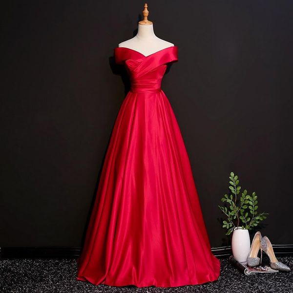 

party dresses evening dress red boat neck simple floor-length off the shoulder lace up fashion pleat a-line formal woman b1289, White;black