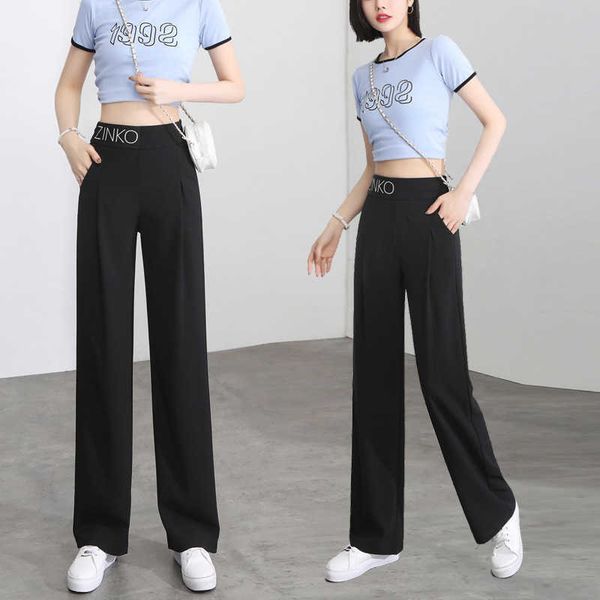 

black wide leg pants women's high waist drop 2021 casual suit pants loose straight summer thin, Black;white