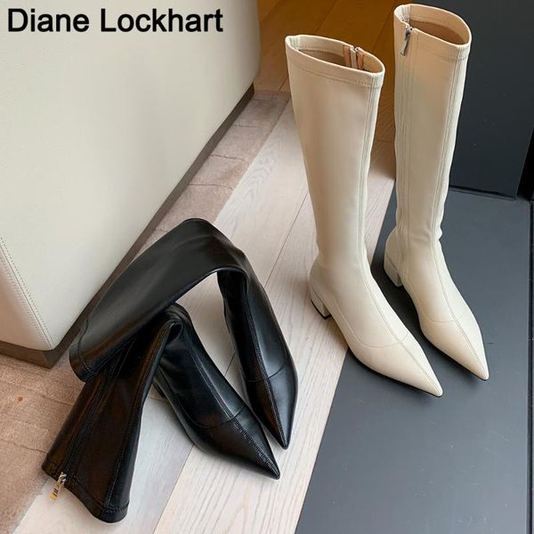 

heels knee boots stretch thigh spring autumn microfiber zip black beige