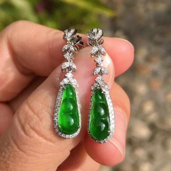 

dangle & chandelier s925 sterling silver pure natural chalcedony glass kind of yang green fudou earrings temperament fashion all-match