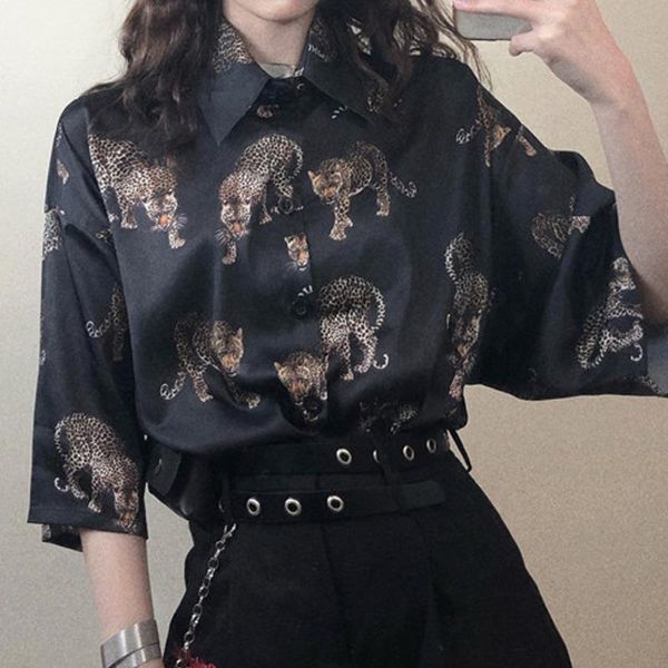

women's blouses & shirts women leopard short sleeve summer blouse harajuku style shirt plus size loose streetwear ladies fashion chic, White