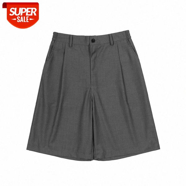 

solid color casual suit shorts men's street loose wide-leg five-point pants straight leg #lc7u, Black