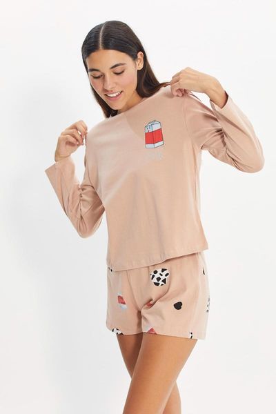 

men's sleepwear trendyol printed knitted pajamas set thmaw22pt0129, Black;brown