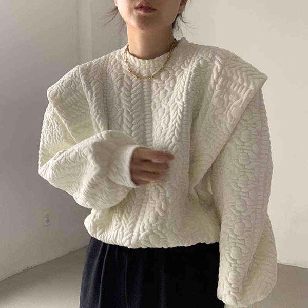 

[ewq] korea autumn sweatshirt female o neck loose splicing fake 2 piece pullover long sleeve black clothing warm 2021 winter