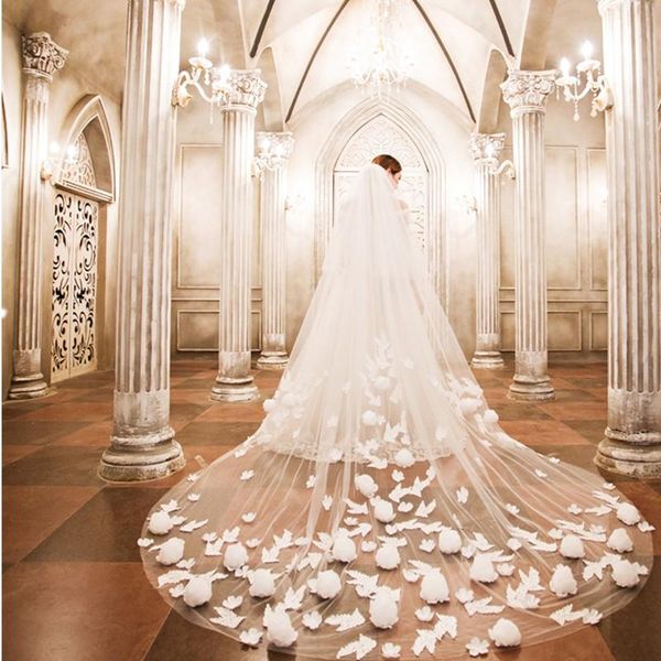 

bridal veils lan ting bride two-tier wedding veil cathedral 53 appliques lace tulle, Black