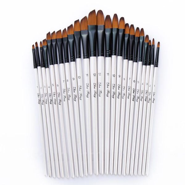 

12pcs nylon hair wooden handle watercolor paint brush pen set for learning diy oil acrylic painting art brushes supplies hakeup h