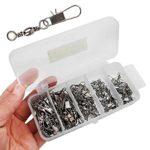 

100pcs/set fishing connector rolling swivel pin snap 2#-10# bearing interlock for fishhooks lures carp accessories hooks