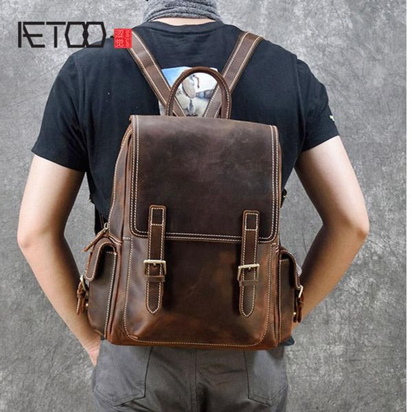 

backpack aetoo men's crazy horse leather backpack, vintage cowhide travel bag